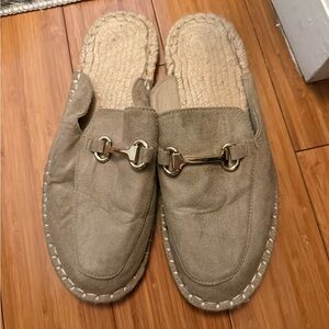 Beige Suede Slip-On Loafers with Gold Accent